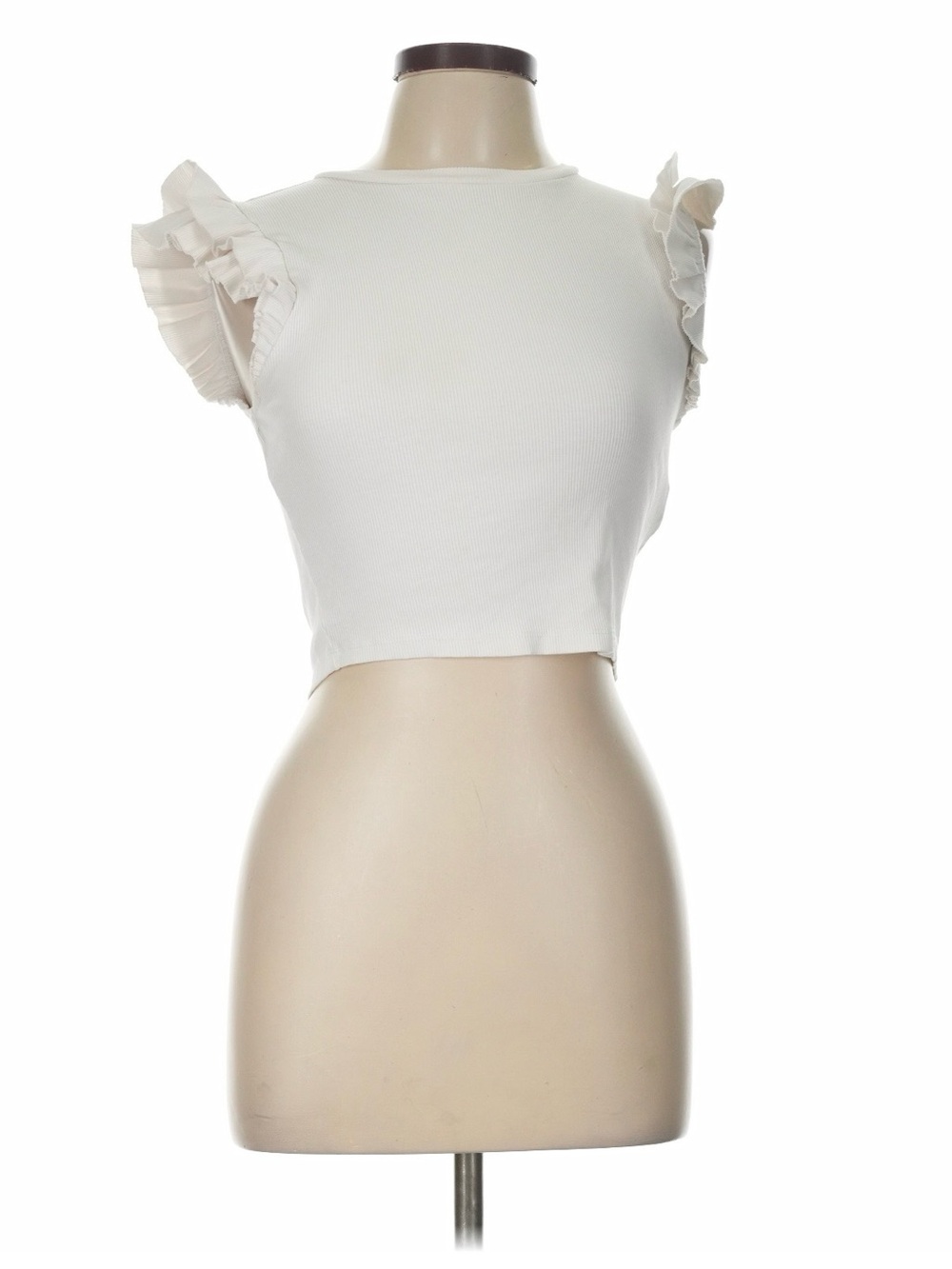 Zara White Ruffle Sleeve Crop Top